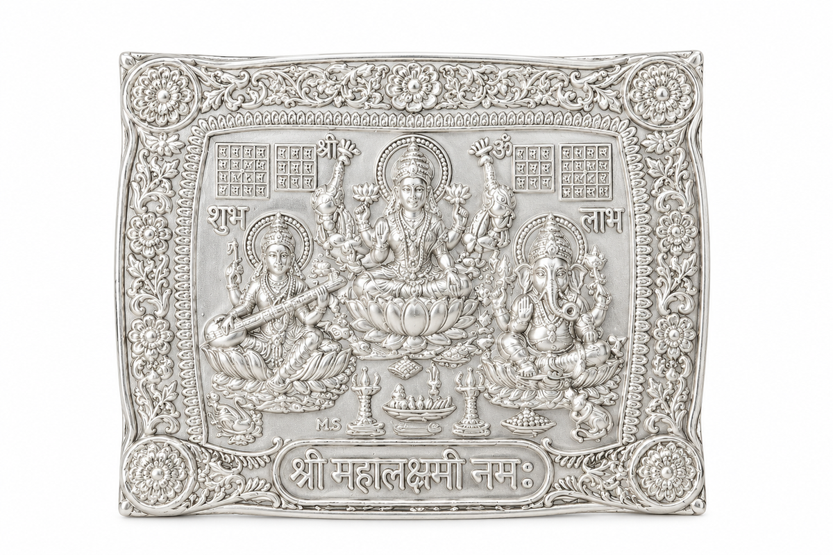 Shree Lakshmi Ganesh Saraswati Silver Frame