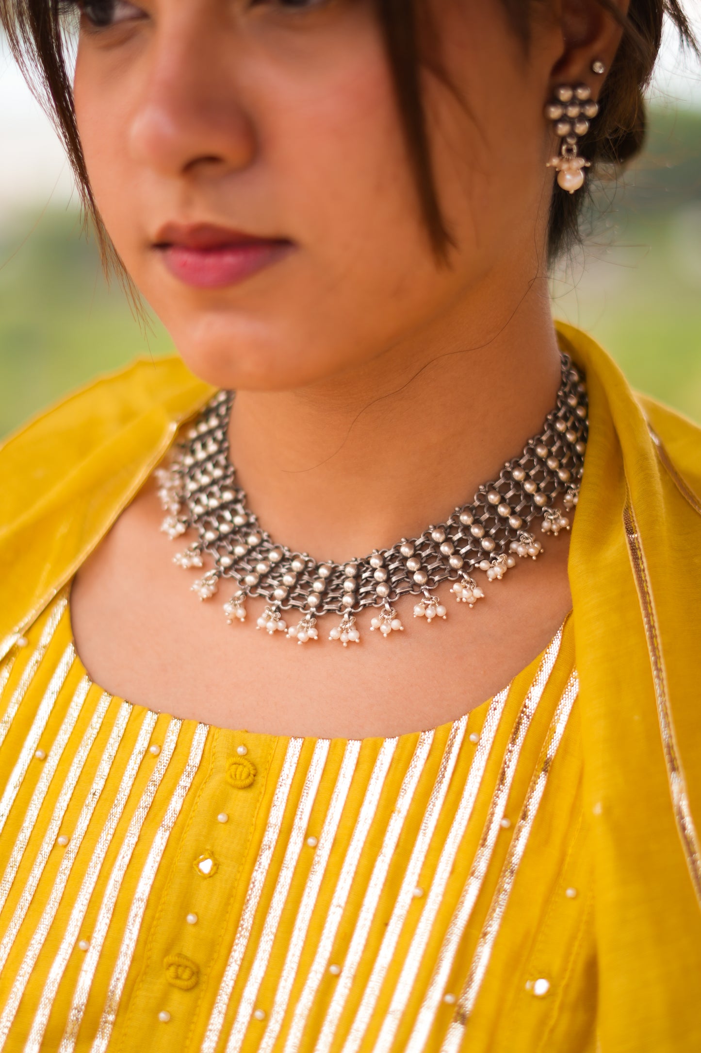 Virasat Intricate Jali Pearl Drop Choker