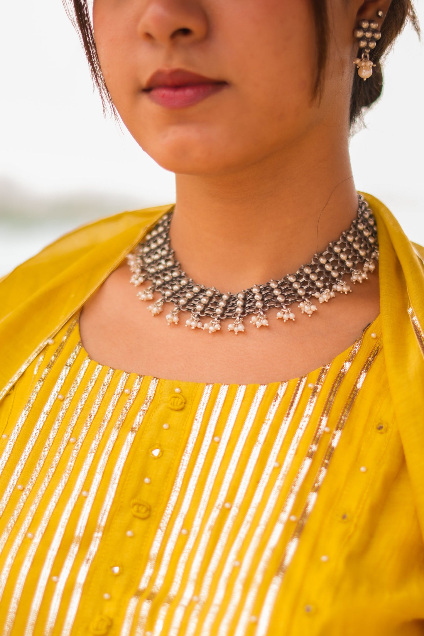 Virasat Intricate Jali Pearl Drop Choker Set
