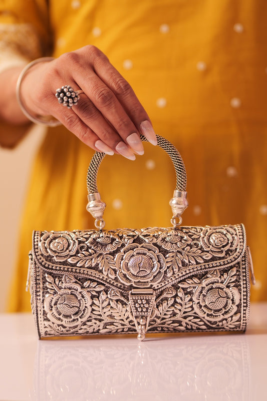 Virasat Intricate Floral Carving Purse