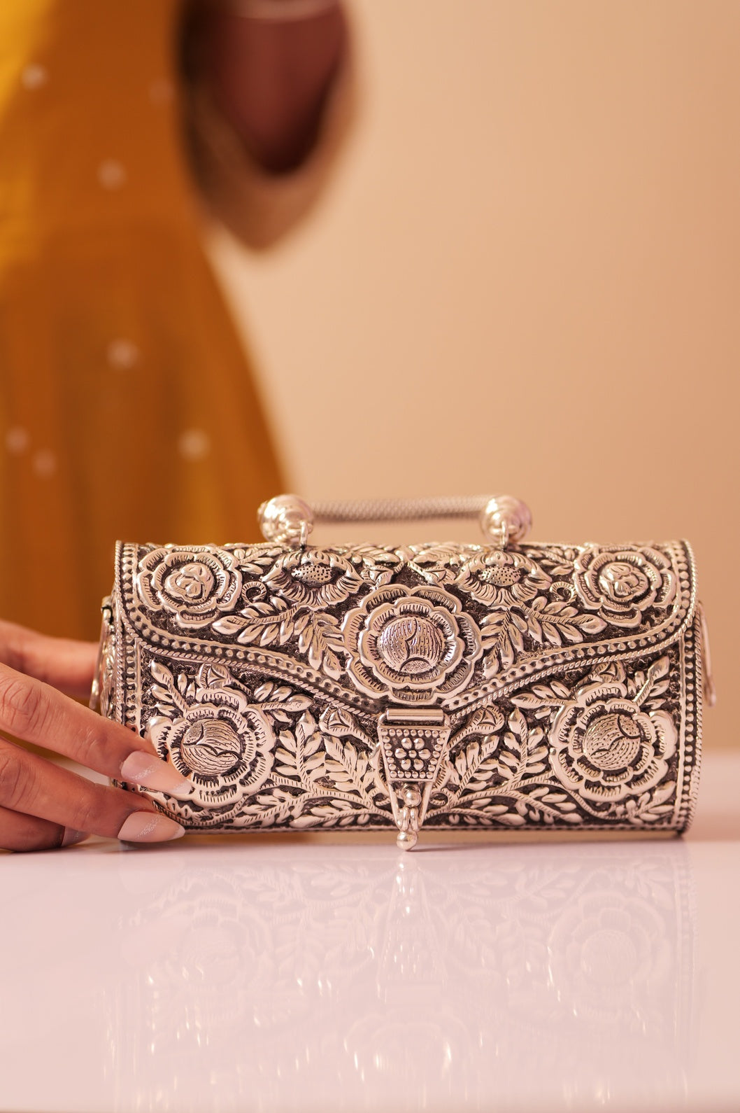 Virasat Intricate Floral Carving Purse