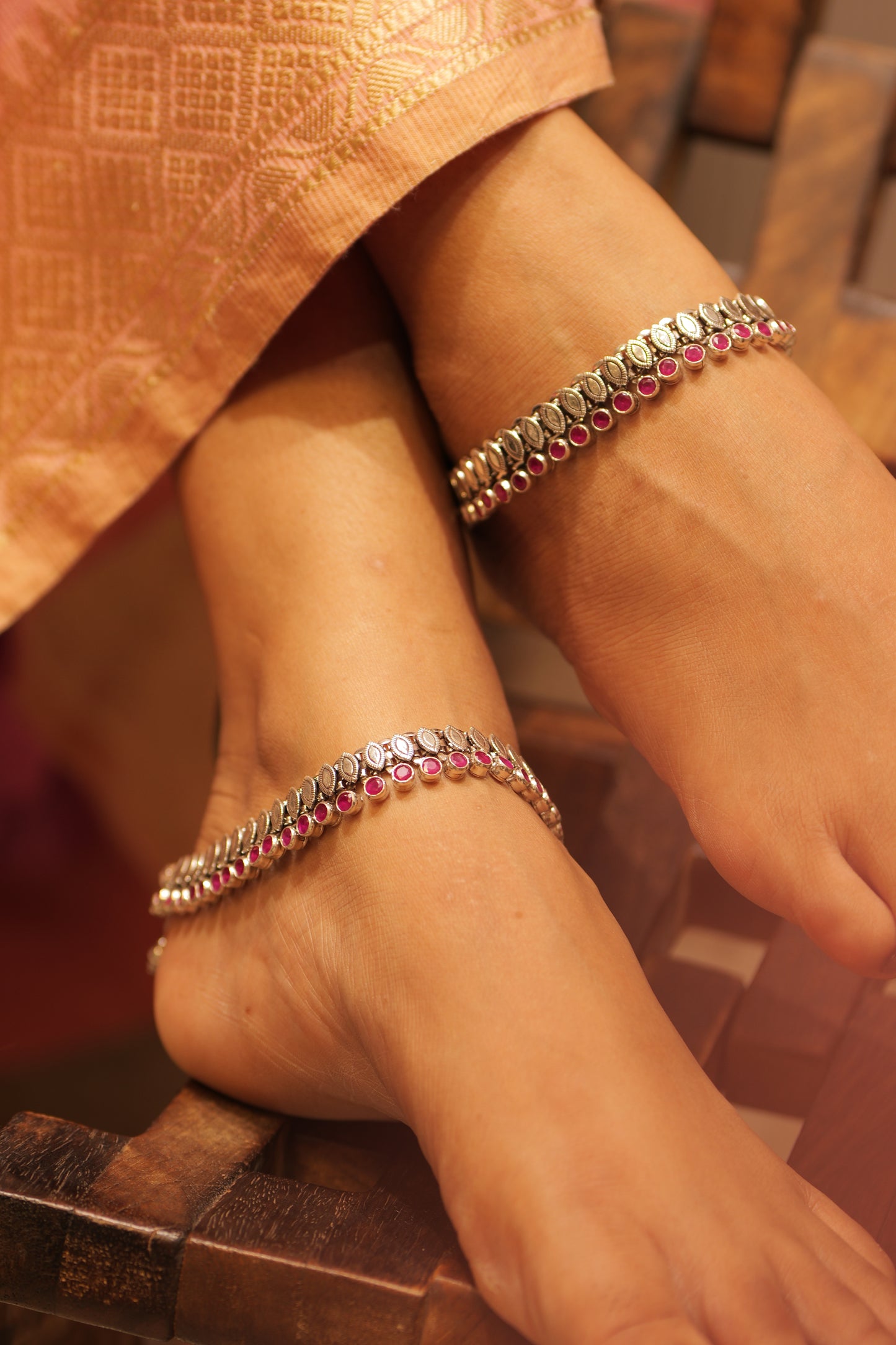 Aadhya Intricate Ruby Glow Anklet Pair