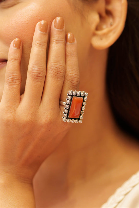Classic Orange Jadau Cocktail Ring