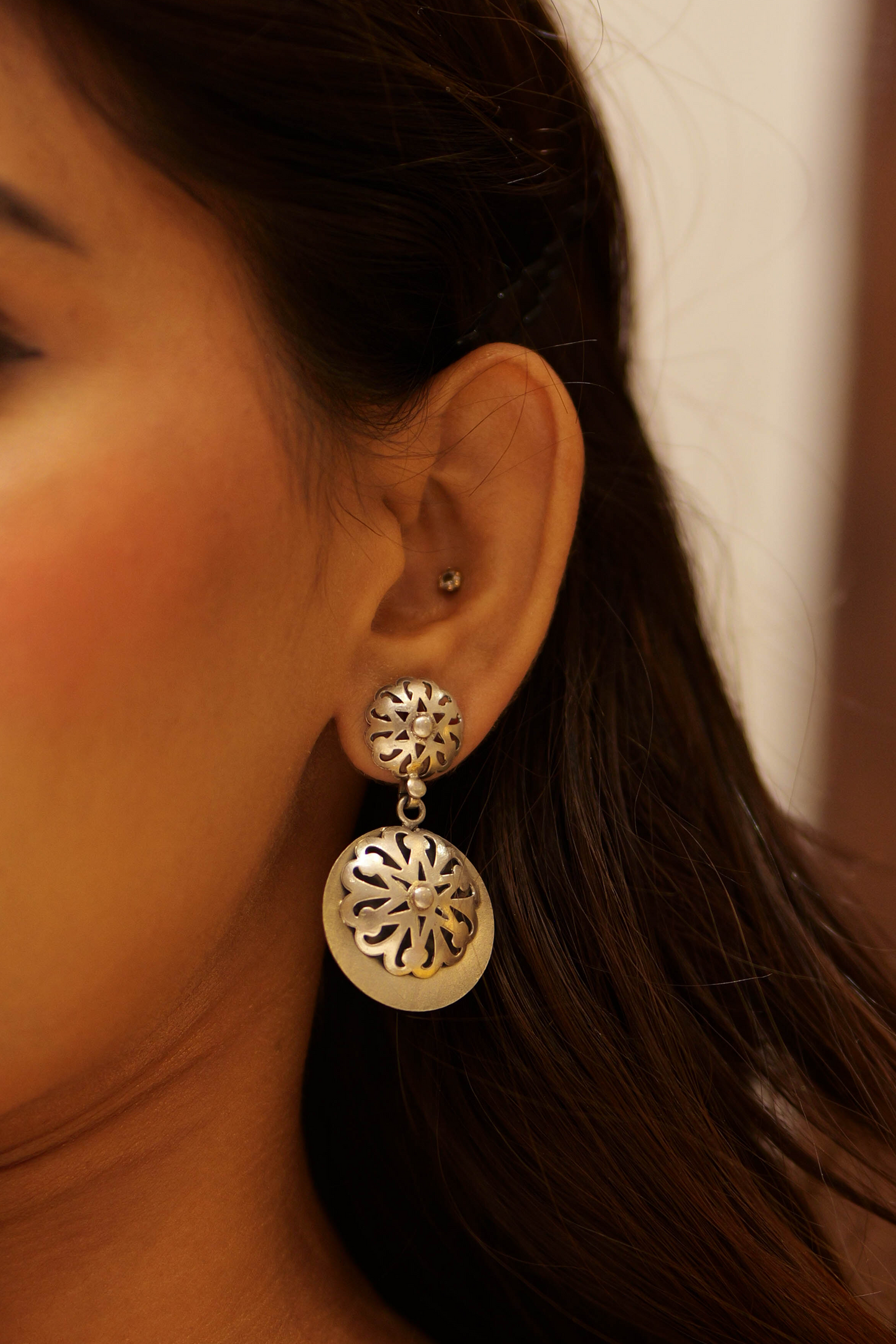 Aadhya Floral Circular Drop Earrings