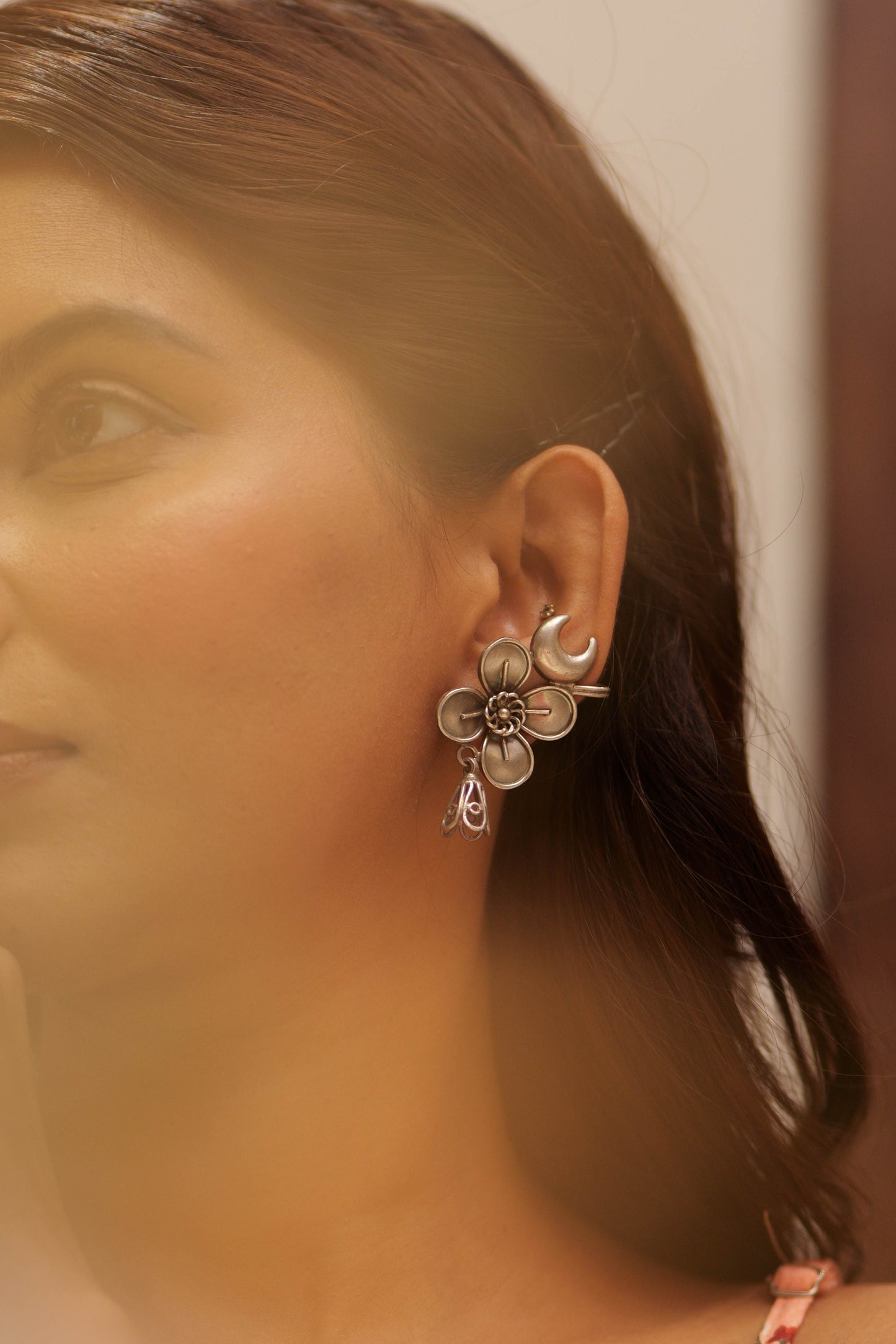 Anokhi Floral Crescent Moon Earcuff