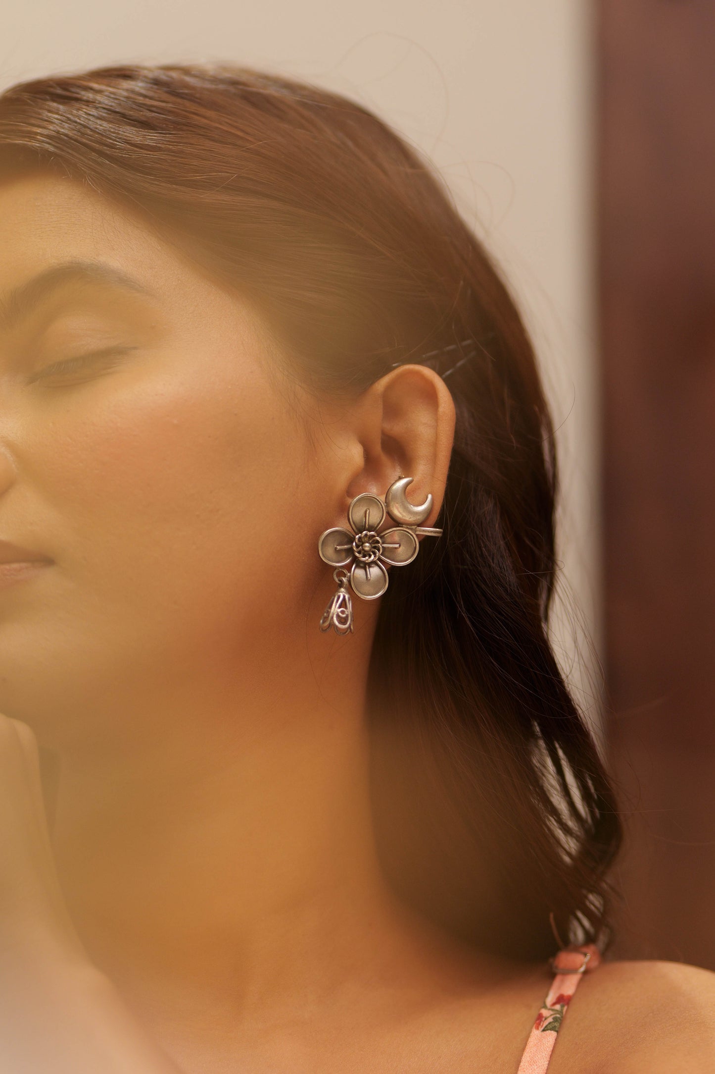 Anokhi Floral Crescent Moon Earcuff