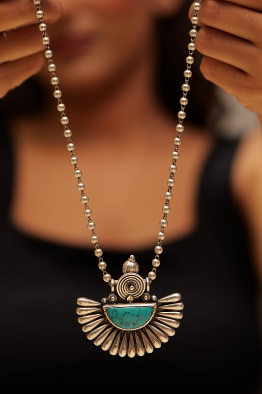 Aadhya Embossed Turquoise Petal Necklace
